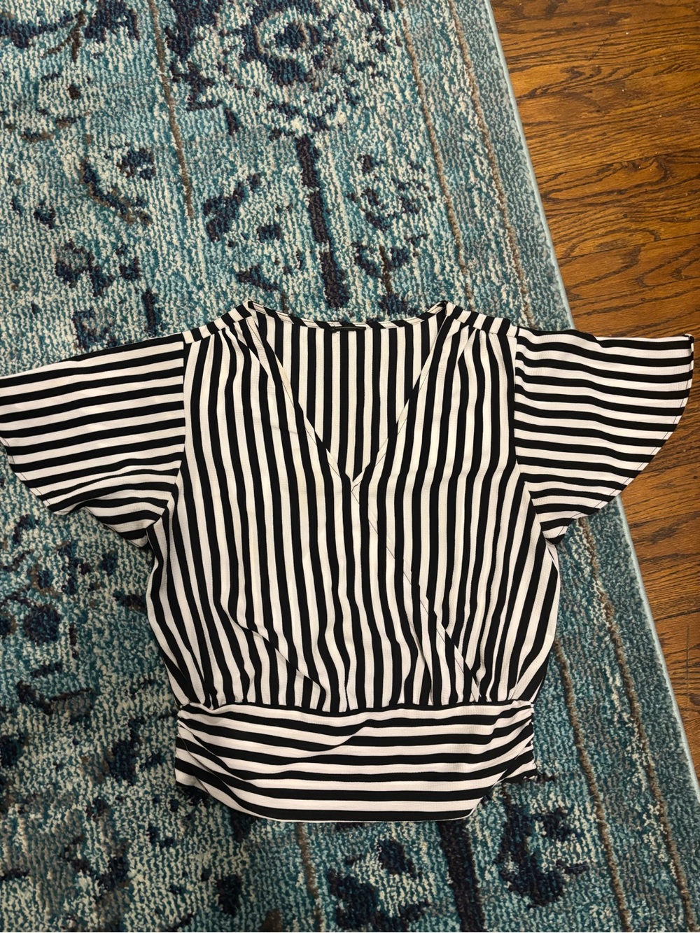 Women's Black & White Striped V-Neck Blouse
